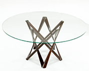 Circular solid hardwood dining table with glass top